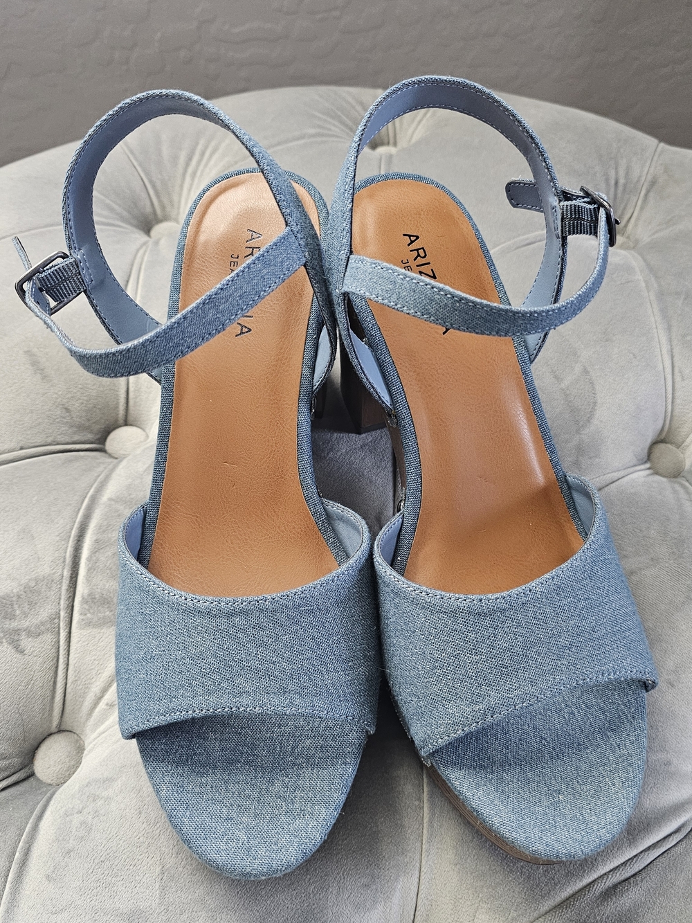 Arizona Jean Company Light Blue Denim Block Heel Sandals